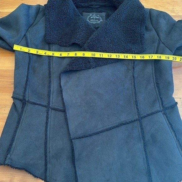 Prana Gray/Black Faux Suede shearling Lined Jacket Open Front draped townie XS/S - Picture 5 of 11